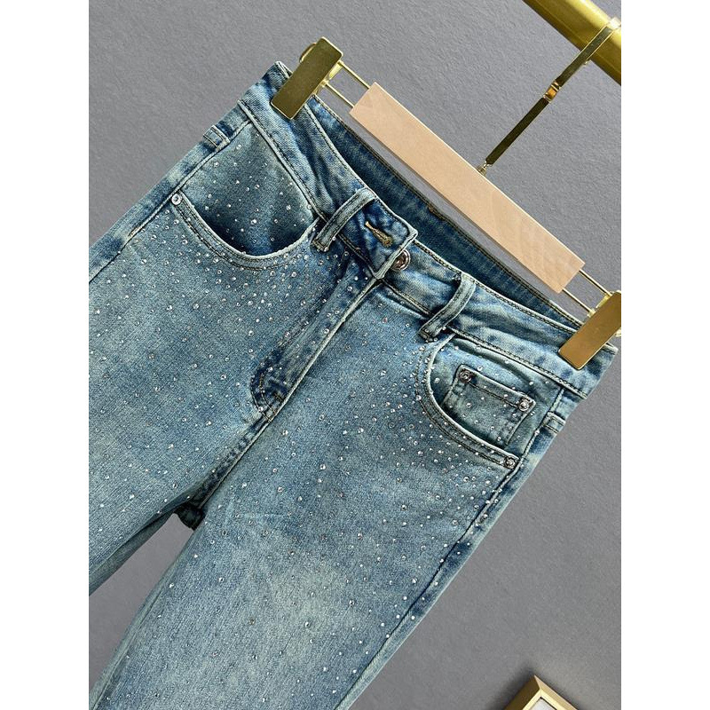 Γυναικείοι τζίν με υψηλή μέση, ύφασμα ντένιμ/βαμβάκι 95%+, φαρδιά γραμμή, αστικός στυλ (καλοκαίρι 2024)