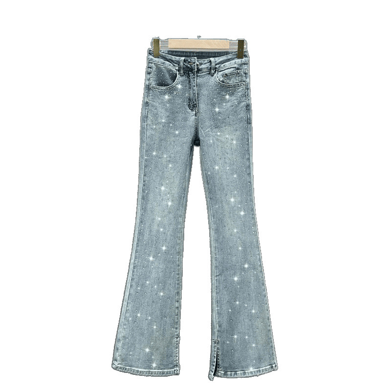 Γυναικείοι τζίν με υψηλή μέση, ύφασμα ντένιμ/βαμβάκι 95%+, φαρδιά γραμμή, αστικός στυλ (καλοκαίρι 2024)