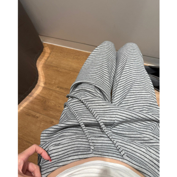 Панталони за дами с широки крачоли, сиви райета, висока талия, дълги до пода, есенно-зимни 2025, памучно-полиестерова смес