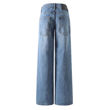 Blugi femei - Spălați, uzură, talie medie-joasă, croială dreaptă, denim din bumbac 95%+