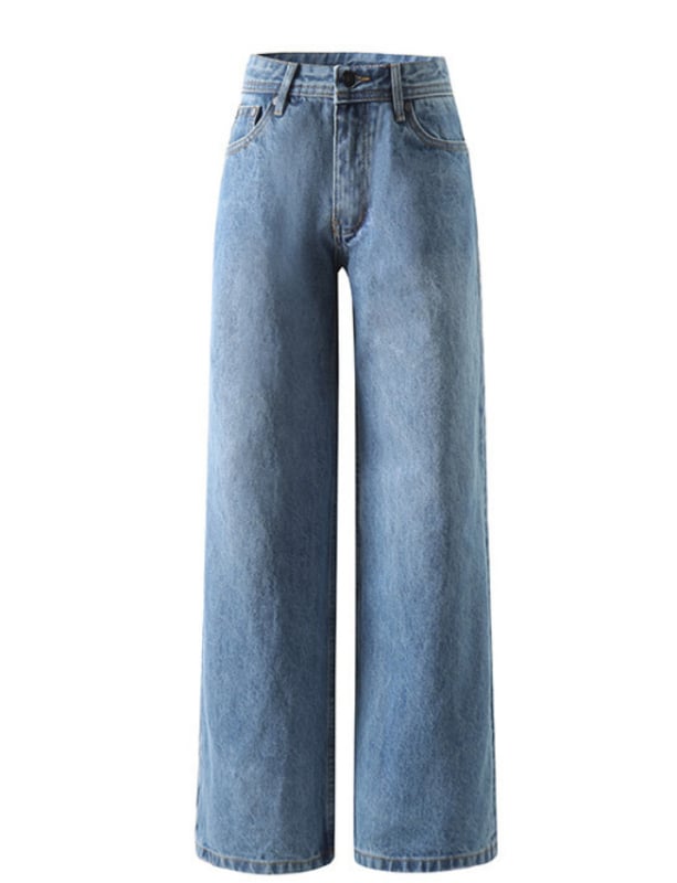 Blugi femei - Spălați, uzură, talie medie-joasă, croială dreaptă, denim din bumbac 95%+