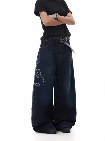 Ανδρικά τζίν με φαρδιά χαλαρή ίσια γραμμή, μεσαία μέση, 60% βαμβάκι, φερμουάρ