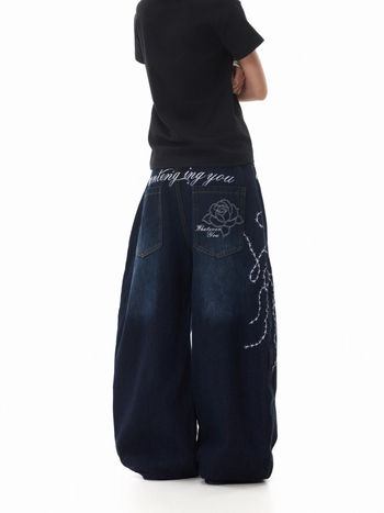 Ανδρικά τζίν με φαρδιά χαλαρή ίσια γραμμή, μεσαία μέση, 60% βαμβάκι, φερμουάρ