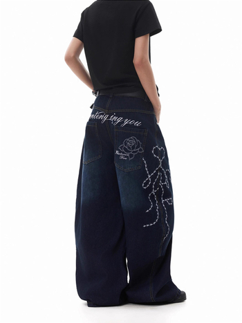 Ανδρικά τζίν με φαρδιά χαλαρή ίσια γραμμή, μεσαία μέση, 60% βαμβάκι, φερμουάρ