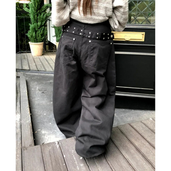 Дънкови дамски широки панталони – висока талия, урбан стил, casual модел, дълги панталони
