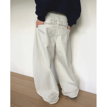 Дънкови дамски широки панталони – висока талия, урбан стил, casual модел, дълги панталони