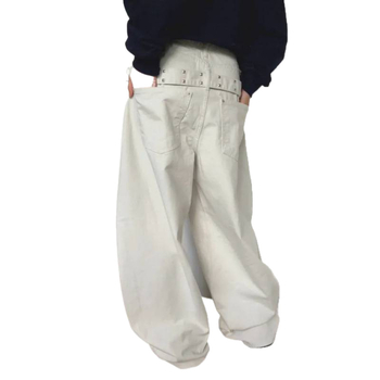 Дънкови дамски широки панталони – висока талия, урбан стил, casual модел, дълги панталони