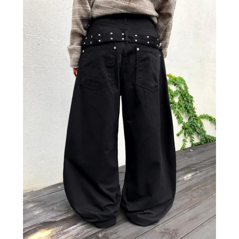 Дънкови дамски широки панталони – висока талия, урбан стил, casual модел, дълги панталони