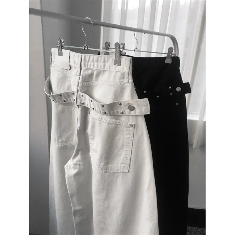 Дънкови дамски широки панталони – висока талия, урбан стил, casual модел, дълги панталони