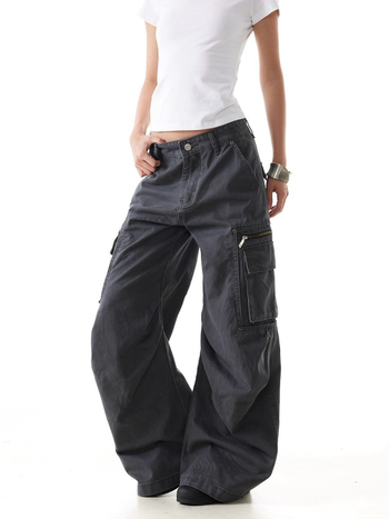 Американски стил работни панталони, висока талия, памук-полиестер смес, тип скимитар, дълги до пода, стрийт хипстър