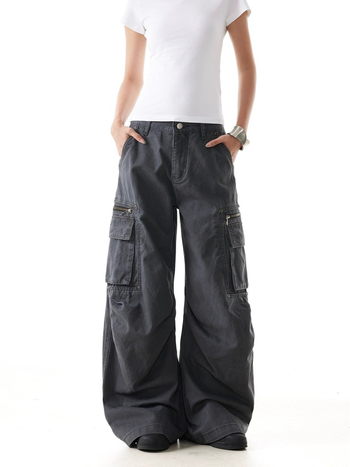 Американски стил работни панталони, висока талия, памук-полиестер смес, тип скимитар, дълги до пода, стрийт хипстър