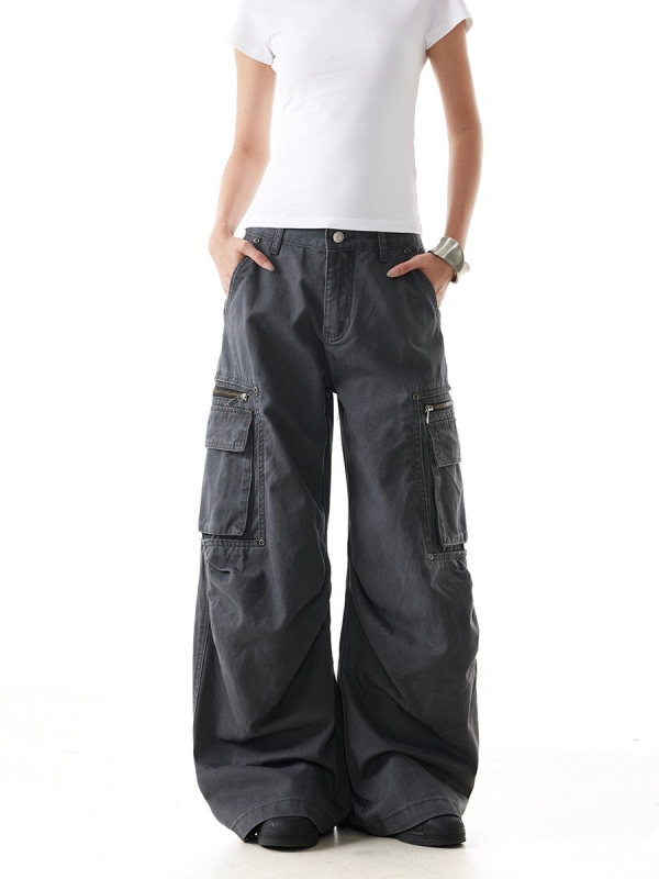 Американски стил работни панталони, висока талия, памук-полиестер смес, тип скимитар, дълги до пода, стрийт хипстър