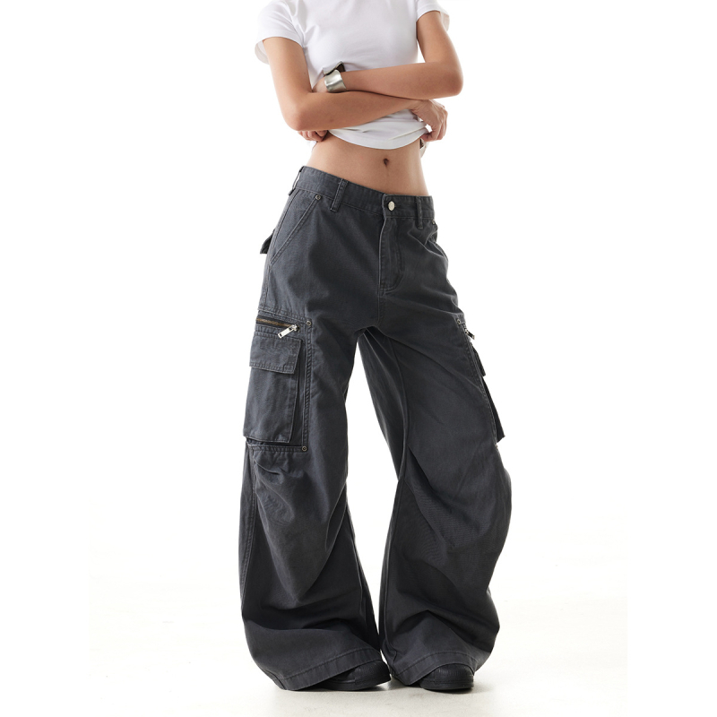 Американски стил работни панталони, висока талия, памук-полиестер смес, тип скимитар, дълги до пода, стрийт хипстър