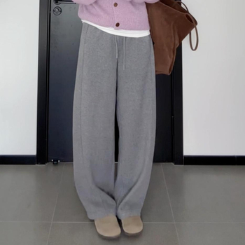 Ежедневни панталони с широки крачоли, еластична талия и връзка за завързване, драпировка, дебела тъкан, зимен сезон 2025