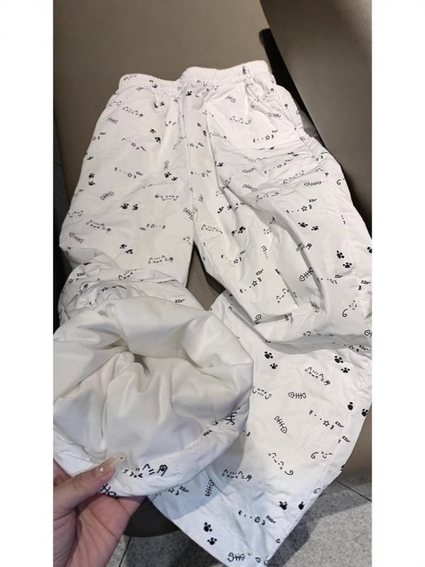 Pantaloni de iarnă din bumbac pentru femei, căptuși fleece, groși, drepti, talie medie, imprimeu