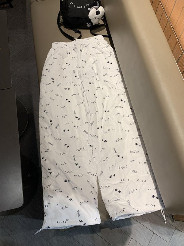 Pantaloni de iarnă din bumbac pentru femei, căptuși fleece, groși, drepti, talie medie, imprimeu