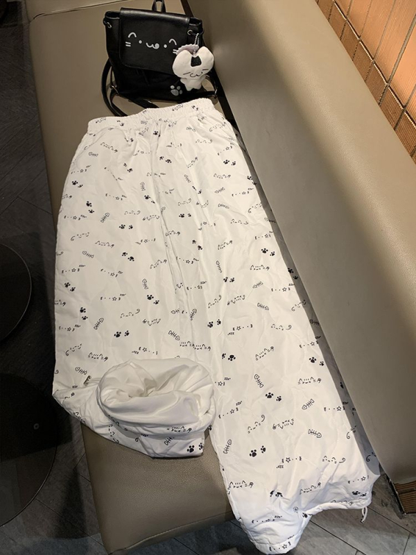 Pantaloni de iarnă din bumbac pentru femei, căptuși fleece, groși, drepti, talie medie, imprimeu