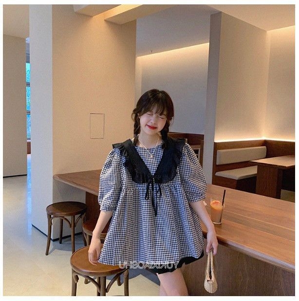 Trudnički ljetni kostim s kariranim uzorkom – top s polu rukavom, hlače 3/4, 95% poliester