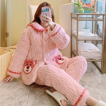 Po gimdymo motinystės pižama su kardiganu, koralo veliūro užpildas, siūta, ilgos rankovės ir kelnes, 100% poliesteris, 251–300 g/m², ruduo–žiema 2024