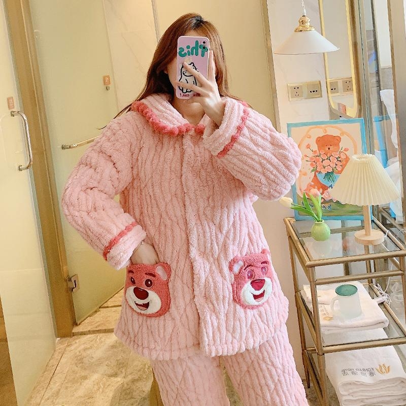 Po gimdymo motinystės pižama su kardiganu, koralo veliūro užpildas, siūta, ilgos rankovės ir kelnes, 100% poliesteris, 251–300 g/m², ruduo–žiema 2024