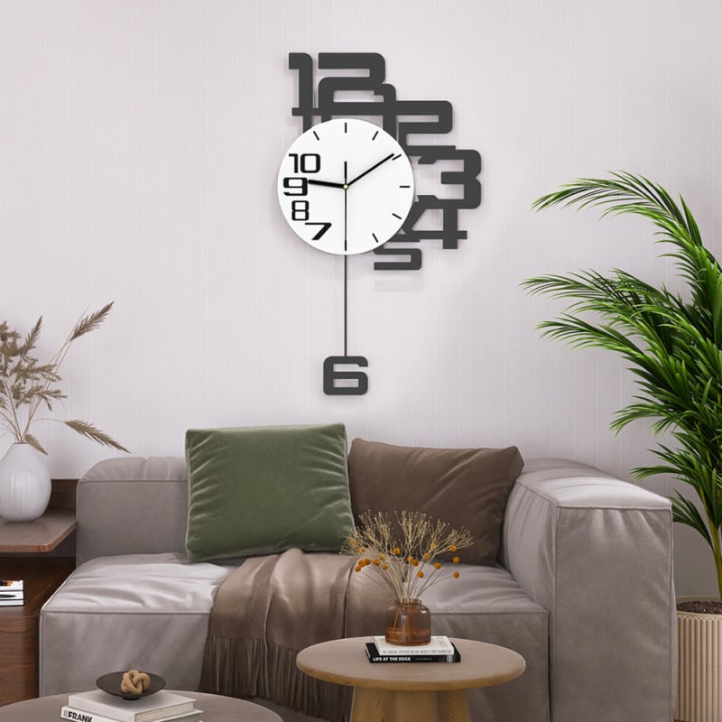 Ρολόι τοίχου — Μοντέρνο μινιμαλιστικό σχέδιο; Δείκτης + αριθμοί; Κίνηση δευτερολέπτων με σάρωση; Λειτουργεί με μπαταρία; Κατάλληλο για το σαλόνι