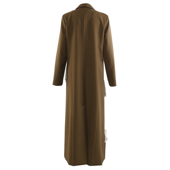 Dug ženski kaput s resama i ukrasnim šavovima, slobodan kroj, poliester materijal, ovratnik kostim, duljina 50–65 cm