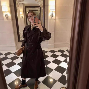 Duga pamuk Corduroy windbreaker jakna, labav kroj, rever, korejski ležerni stil