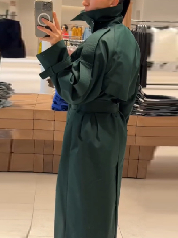 Dugi trench kaput s ovratnikom i vezom sprijeda, poliester, jednobojna boja, dugi rukavi, casual japansko-korejski stil, jesen-zima 2025
