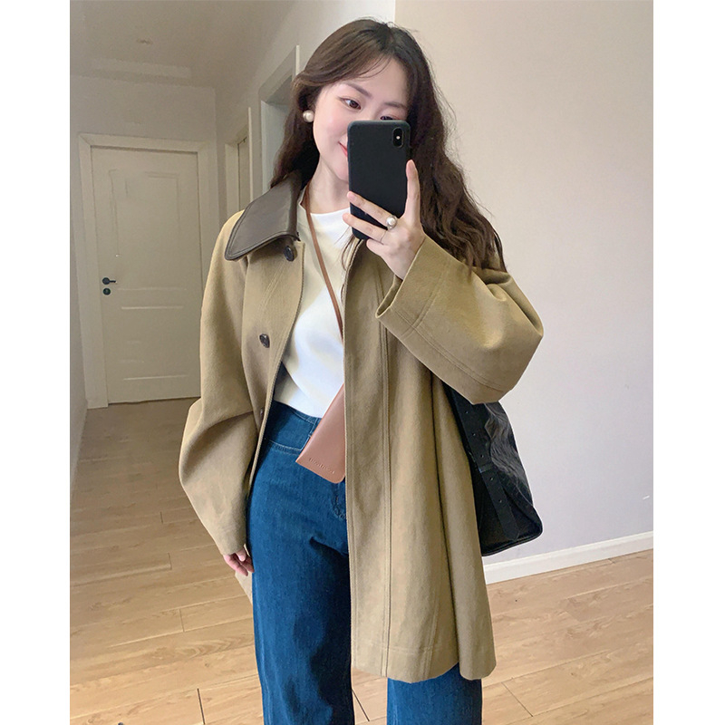 Ženska windbreaker jakna srednje duljine, Chenille tkanina, Spandex, polo ovratnik, duge rukave, jednoredno kopčanje