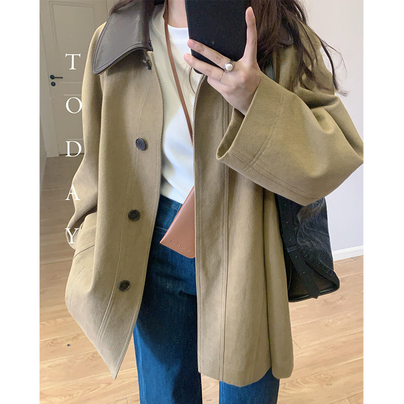 Ženska windbreaker jakna srednje duljine, Chenille tkanina, Spandex, polo ovratnik, duge rukave, jednoredno kopčanje