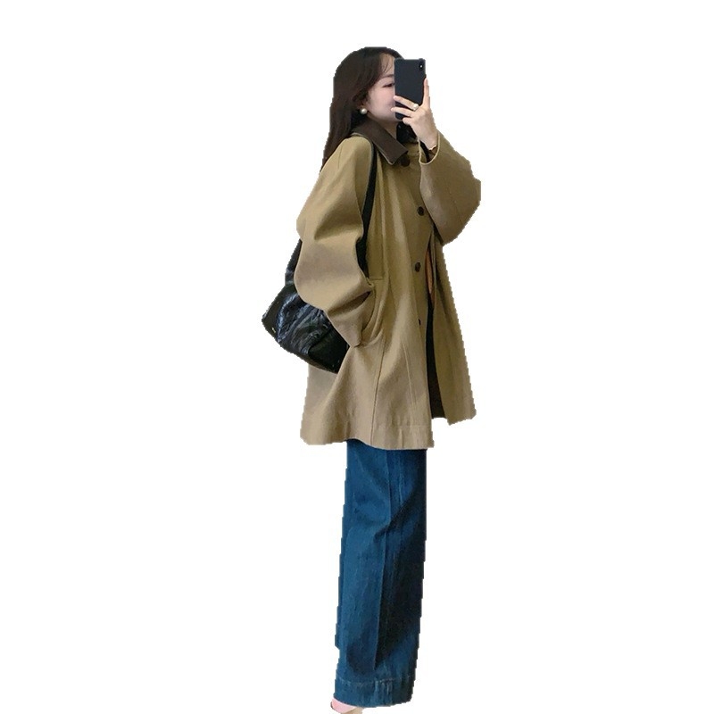 Ženska windbreaker jakna srednje duljine, Chenille tkanina, Spandex, polo ovratnik, duge rukave, jednoredno kopčanje