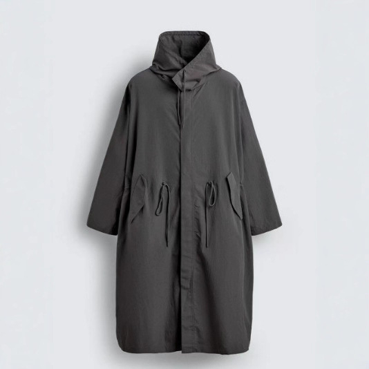 Z Brand 2025 Jesensko-zima muški dugi parka kaput, radni stil, casual, zatvarač sprijeda, jednobojni poliester 9621905