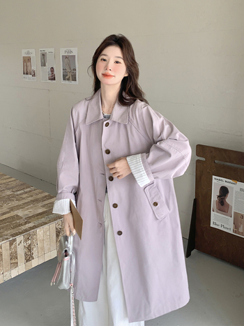 Windbreaker jakna u korejskom stilu, nježan stil, srednja duljina, slobodan kroj, poliester-spandeks mješavina, polo ovratnik