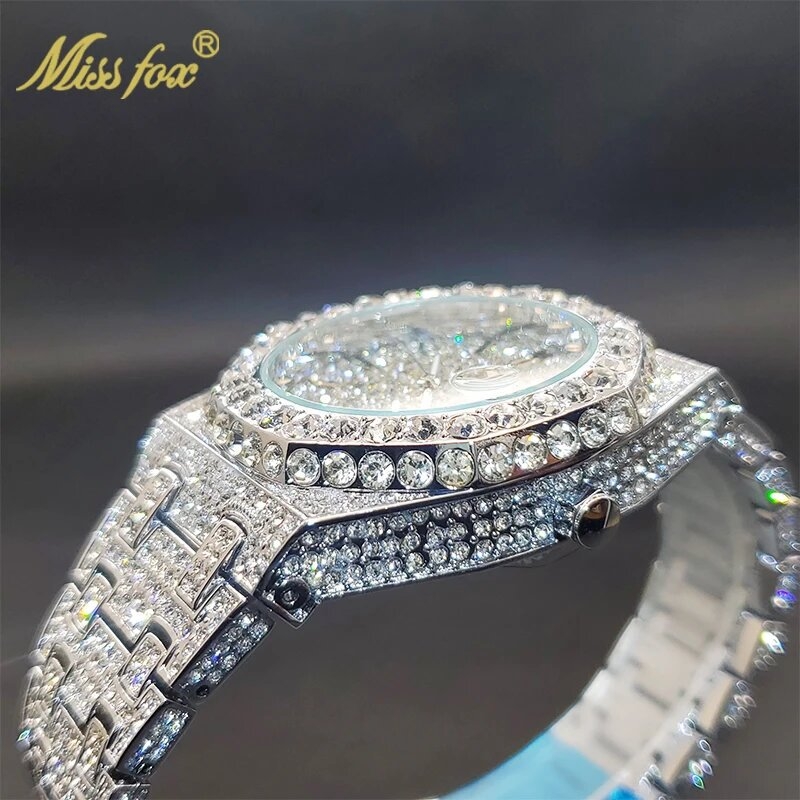 Miss Fox muški sat s kristalima, kalendar, kvarc, 43 mm osmerokutni cifernik, svijetli u mraku