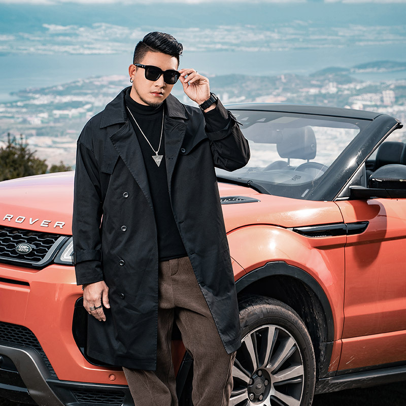 Muška srednje duga windbreaker jakna, zip sprijed, ovratnik s klopom, labav kroj, 100% poliester