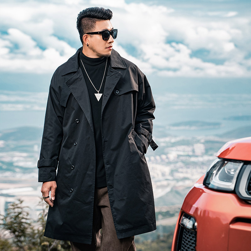 Muška srednje duga windbreaker jakna, zip sprijed, ovratnik s klopom, labav kroj, 100% poliester