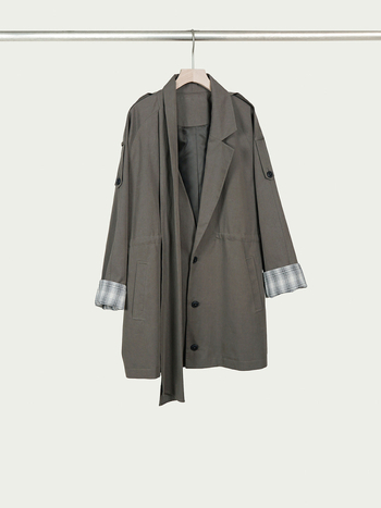 Casual ženski windbreaker s ovratnikom-šalom, karirani uzorak, opušteni kroj, srednja duljina, pamuk brokat tkanina