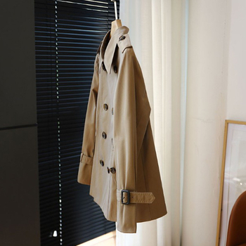 Ženski trench coat s dvostrukim epoletama, britanski stil, U-okrugli ovratnik, dugi rukavi, poliester