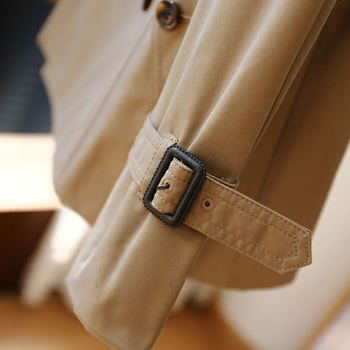 Ženski trench coat s dvostrukim epoletama, britanski stil, U-okrugli ovratnik, dugi rukavi, poliester