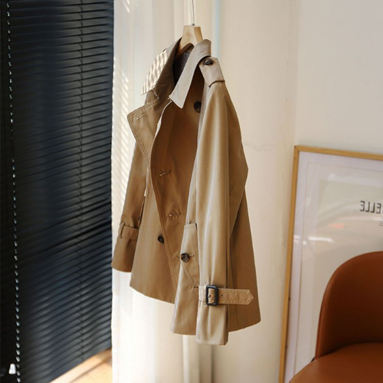 Ženski trench coat s dvostrukim epoletama, britanski stil, U-okrugli ovratnik, dugi rukavi, poliester