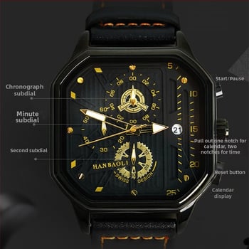 Han Baoli H1064G pánske quartz hodinky, štvorcový ciferník, vodotesnosť 30 m, PU remienok