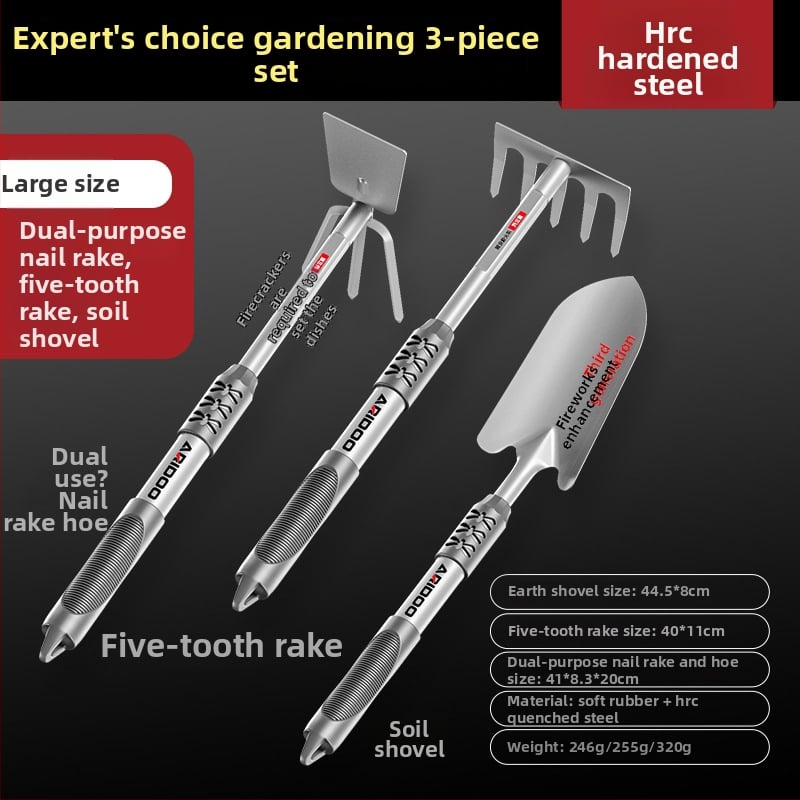 Airuidun Sodo kastuvo rinkinys – trijų dalių, skirtas gėlių ir daržovių sodinimui, žemės kasimui ir atpalaidavimui, tinkamas vazoniniams augalams