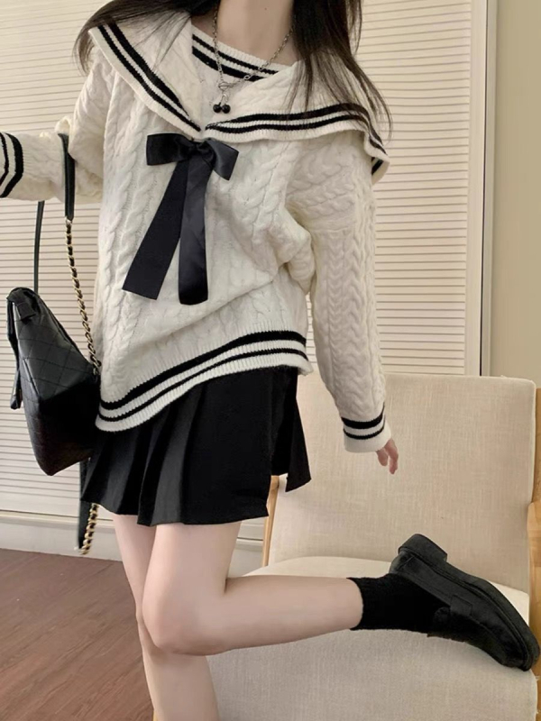 Jesen–zimski novi pleteni džemper s blokovima boja, širok kroj, koledž stil za parove, opušten stil, debeli materijal