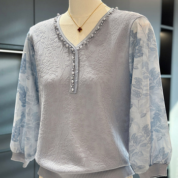 Chiffon kötött felső, laza szabás, V-nyak, pulóver-stílus, vékony anyag, 95% poliészter, 2025 tavasz kollekció