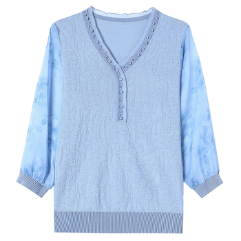 Chiffon kötött felső, laza szabás, V-nyak, pulóver-stílus, vékony anyag, 95% poliészter, 2025 tavasz kollekció