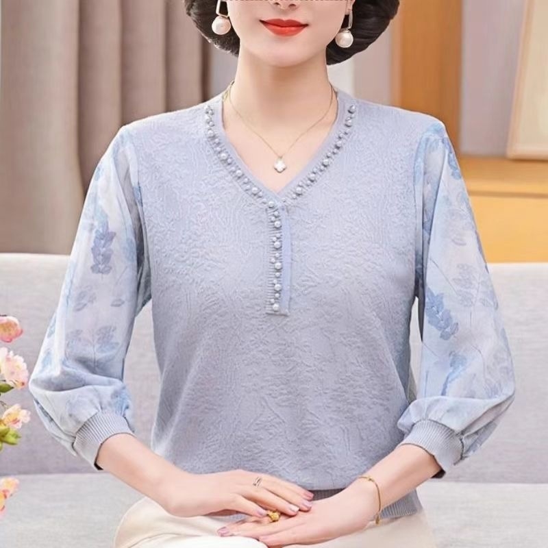 Chiffon kötött felső, laza szabás, V-nyak, pulóver-stílus, vékony anyag, 95% poliészter, 2025 tavasz kollekció