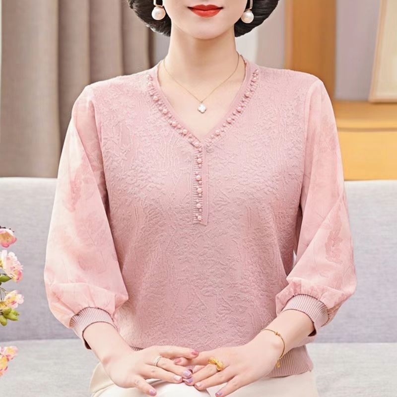 Chiffon kötött felső, laza szabás, V-nyak, pulóver-stílus, vékony anyag, 95% poliészter, 2025 tavasz kollekció