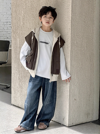 Unisex dječja jakna bez rukava s kapuljom, zatvarač, pamuk, kratka duljina, jednofarbna, korejski stil, jesen 2025