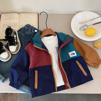 Dječja jakna s uzorkom slova, jednostruko zakopčavanje, 90% pamuk, kratka duljina, dugi rukavi