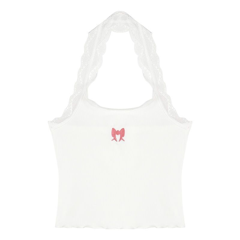 Ženski čipkasti halter top bez rukava, slim kroj, ultra kratak ≤40 cm, poliester, floralni uzorak, ljeto 2024